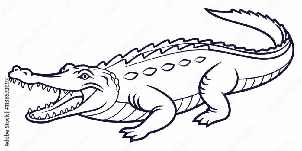 Fototapeta premium Vector Crocodile Line Art, isolated white background