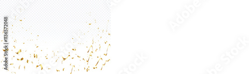 Gold Confetti and Streamers Falling on Transparent Background