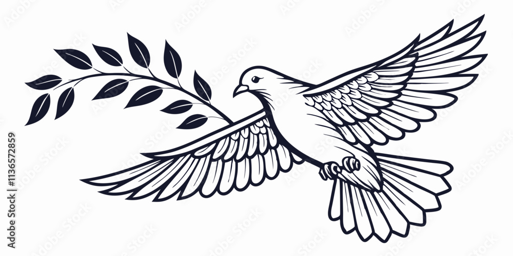 Obraz premium Vector Dove Line Art, isolated white background