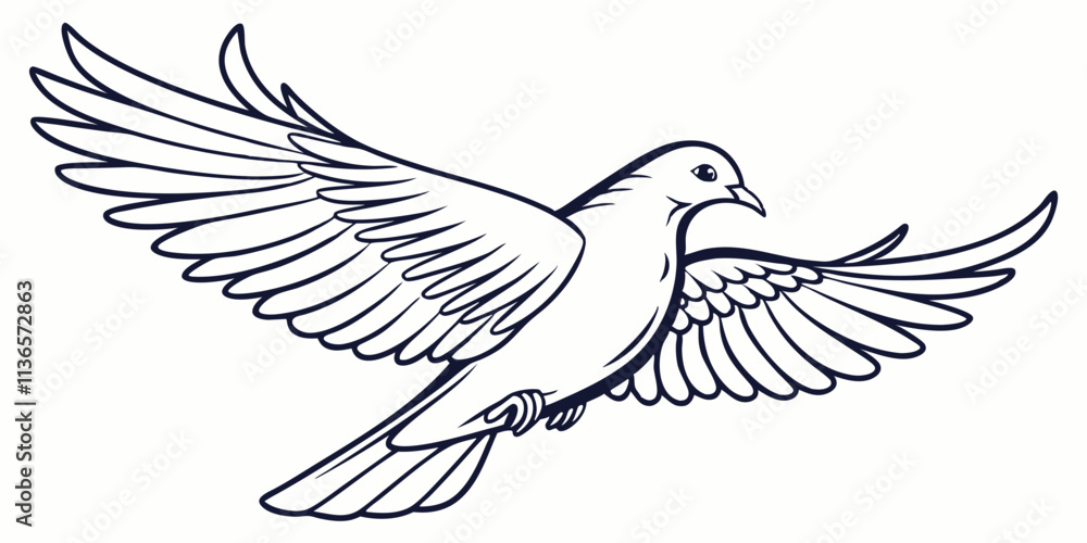 Obraz premium Vector Dove Line Art, isolated white background
