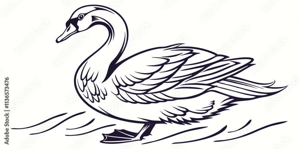 Obraz premium Vector Duck Line Art, isolated white background