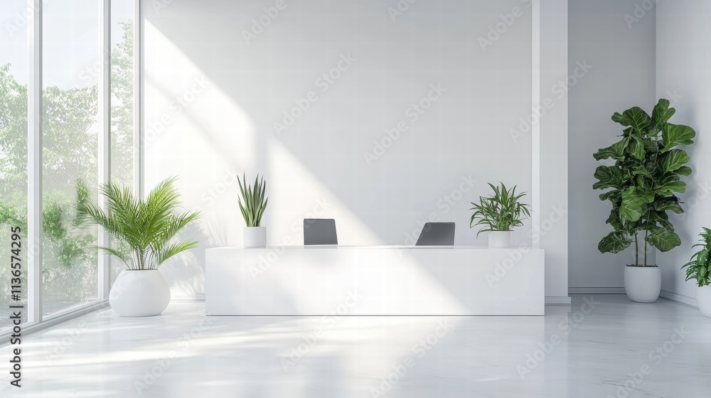 modern minimalist white reception desk with plants modern minimalist white reception desk with plants