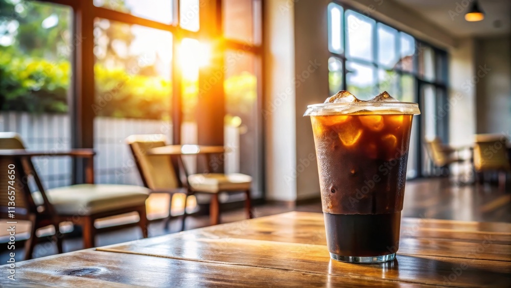 Refreshing Iced Coffee in a Sunny Cafe Setting Refreshing Iced Coffee in a Sunny Cafe Setting