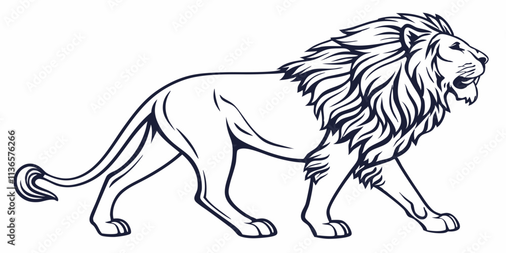 Obraz premium Vector Lion Line Art, isolated white background