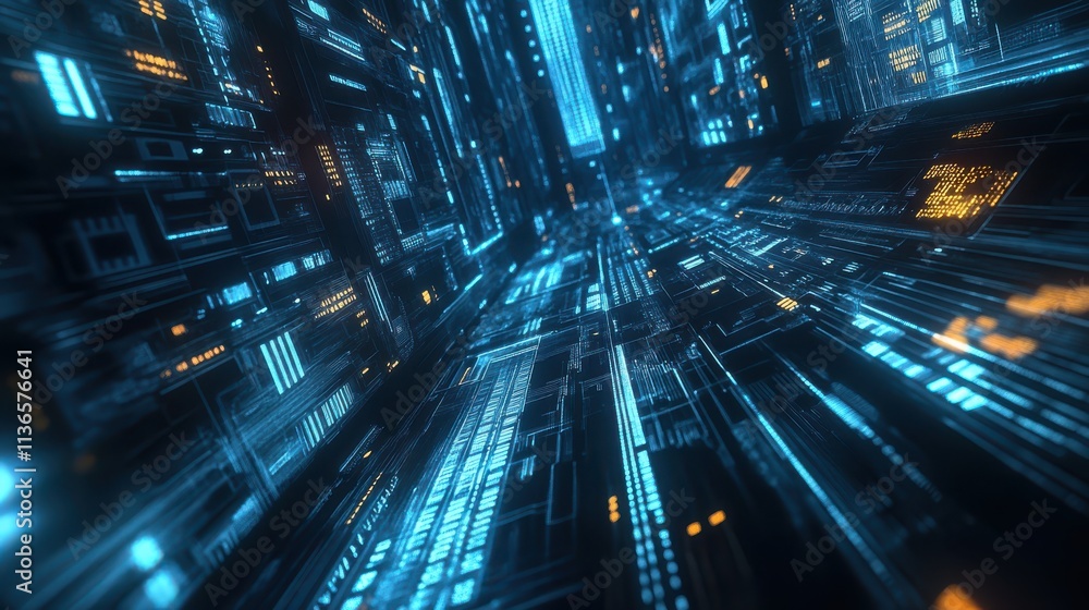 Vibrant Abstract Data Flow in Glowing Digital Tunnel for Futuristic Connectivity Vibrant Abstract Data Flow in Glowing Digital Tunnel for Futuristic Connectivity