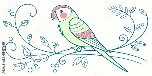 Vector Lovebird Line Art, isolated white background