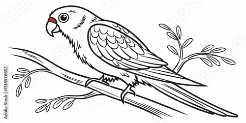 Vector Lovebird Line Art, isolated white background