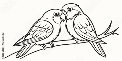Vector Lovebird Line Art, isolated white background