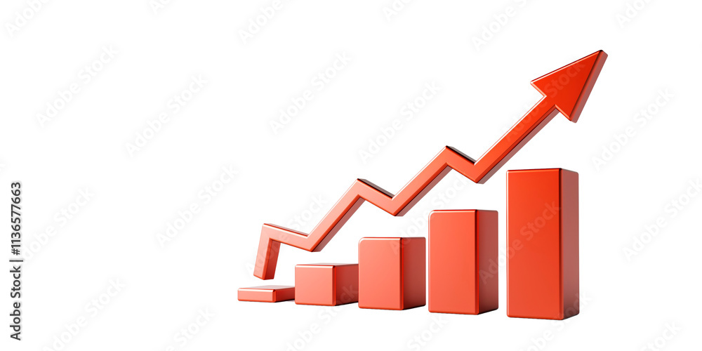 Red bar chart with an upward-pointing arrow, isolated on a white background. Concept for growth, success, and positive trends. Ai generative Red bar chart with an upward-pointing arrow, isolated on a white background. Concept for growth, success, and positive trends. Ai generative