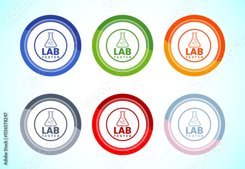 Lab tested icon. Laboratory testing product quality certificate symbol, Button Design Set