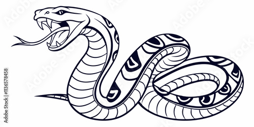 Vector Python Snake Line Art, isolated white background