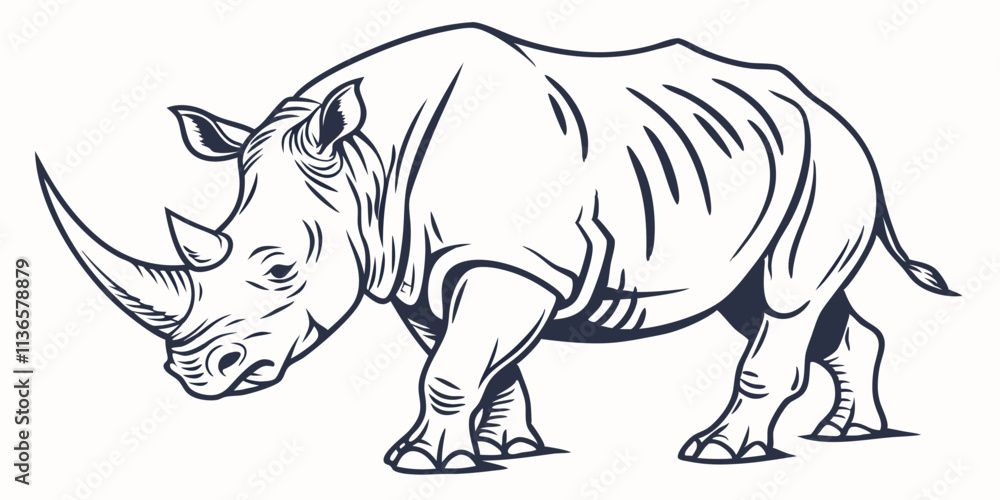 Fototapeta premium Vector Rhinoceros Line Art, isolated white background
