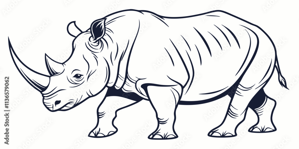 Fototapeta premium Vector Rhinoceros Line Art, isolated white background