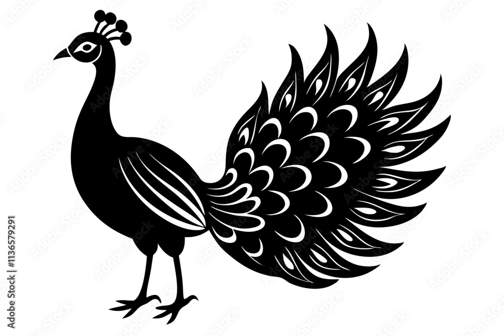 peacock silhuette vector art illustration on white background peacock silhuette vector art illustration on white background