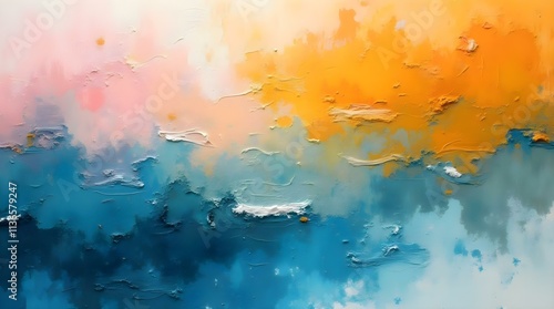 Soft abstract painting featuring gentle gradients of orange, pink, and blue hues, AI Generation