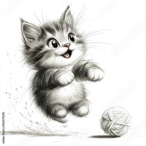 Wallpaper Mural A cute kitten is playing with a ball of yarn Torontodigital.ca
