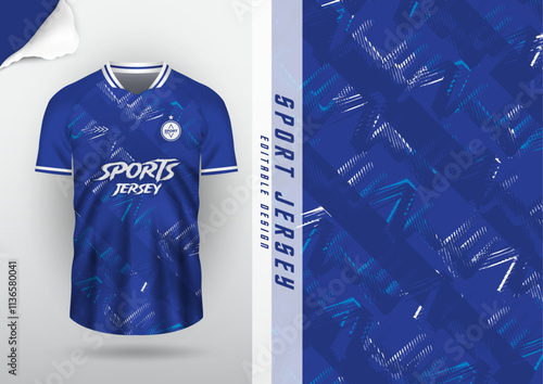 Jersey design, jersey, football, soccer, futsal, running, badminton, tennis, exercise, rugby, surface pattern, blue zigzag stripes
