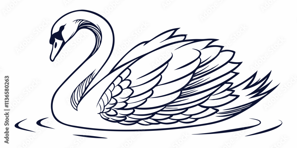 Fototapeta premium Vector Swan Line Art, isolated white background