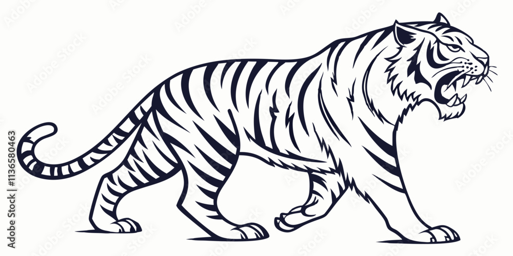 Fototapeta premium Vector Tiger Line Art, isolated white background
