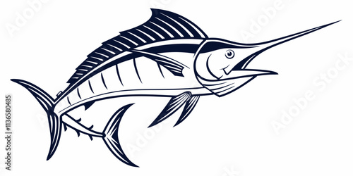 Vector Swordfish Line Art, isolated white background