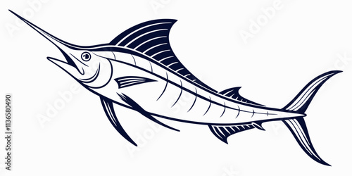 Vector Swordfish Line Art, isolated white background