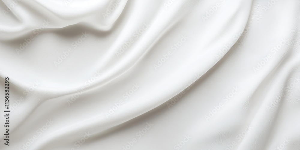 Naklejka premium Luxurious white silk fabric flows gracefully, revealing its rich texture and subtle sheen under soft natural light, perfect for various design projects. Generative AI