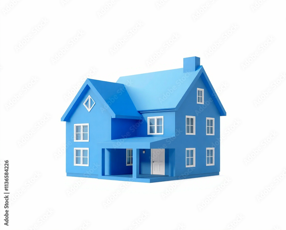 Cutout of 3D Rendered Blue House Icon with White Background Cutout of 3D Rendered Blue House Icon with White Background