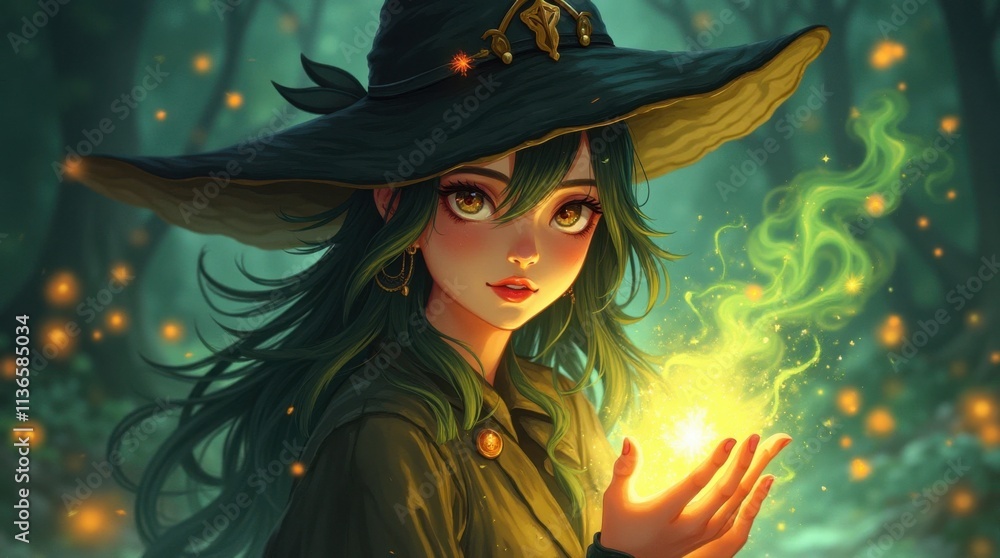 Mysterious Enchantress in Anime Style Mysterious Enchantress in Anime Style
