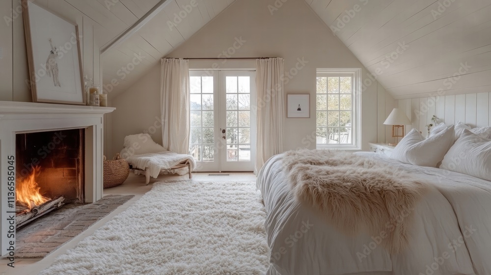cozy white bedroom with fireplace and natural light cozy white bedroom with fireplace and natural light