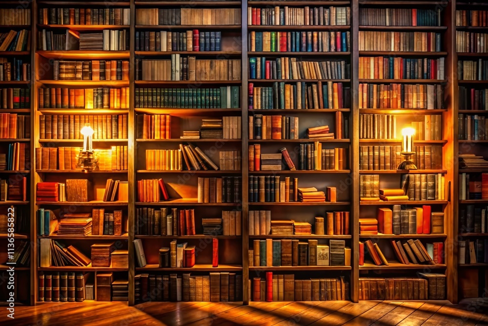 Night Bookcase Photography - Dark Library Bookshelf, Illuminated Books, Cozy Reading Nook, Mysterious Atmosphere Night Bookcase Photography - Dark Library Bookshelf, Illuminated Books, Cozy Reading Nook, Mysterious Atmosphere