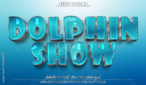 Dolphin Show Vector Text Effect Editable Alphabet Blue Ocean Fish Aquatic