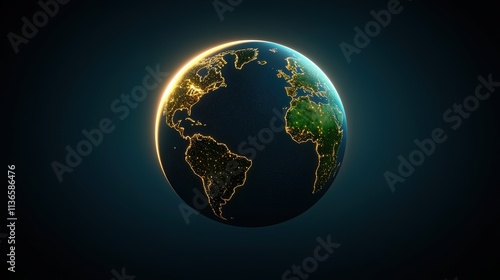 globe Global Connectivity and Networking Earth with glowing lines representing internet traffic, data streams flowing between countries, visualizing global online activity and data exchange.