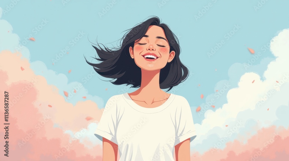 A Calm Woman in White in a Comic Illustration Style A Calm Woman in White in a Comic Illustration Style
