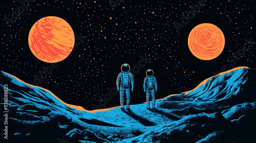 Vector artwork of space, astronauts, and galaxies, ideal for posters, banners, or backgrounds. Abstract sci-fi and astronomy illustrations.