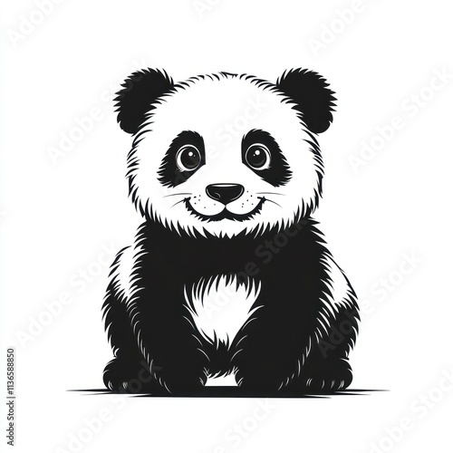 Adorable cartoon panda bear cub sitting. photo