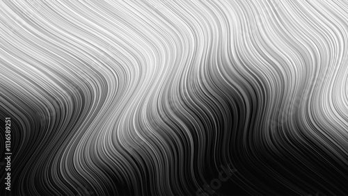 Optical Illusion Psychedelic Graphics Vector Black and White Abstract Background. Dynamic Motion Effect Wavy Smooth Curved Lines Striped Pattern Gray Immersive Wallpaper. Hypnotic Op Art Illustration