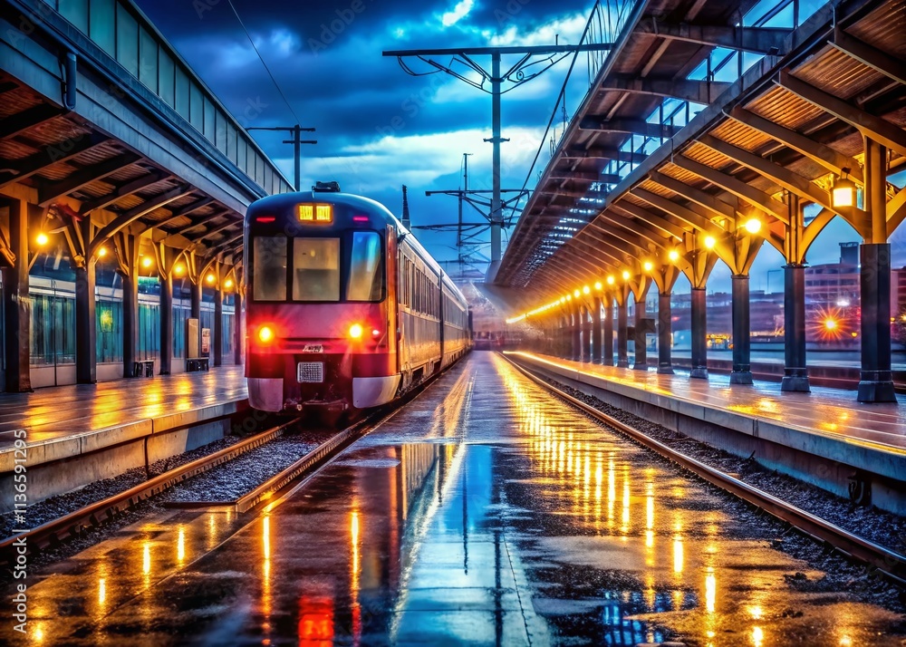 Night Train Station Photography: Dramatic Lighting, Urban Scenery, Railway Tracks Night Train Station Photography: Dramatic Lighting, Urban Scenery, Railway Tracks