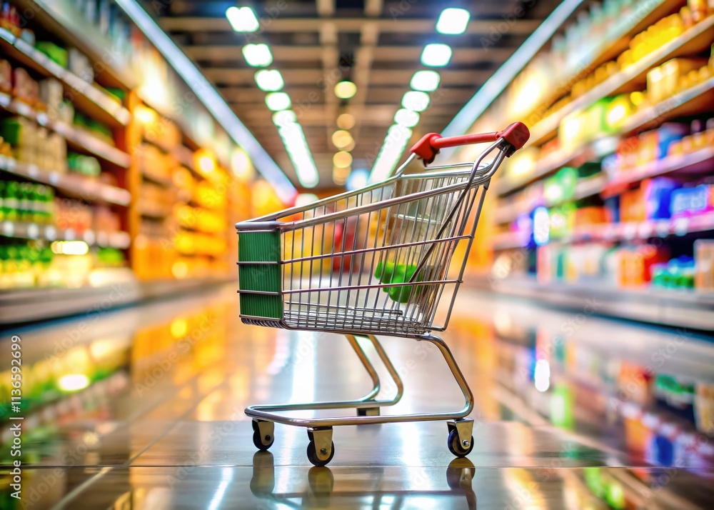 Online Shopping Cart, Supermarket, Retail, Grocery, E-commerce, Closeup, Shopping, Cart, Supermarket Aisles, Bright Shelves, Reflections Online Shopping Cart, Supermarket, Retail, Grocery, E-commerce, Closeup, Shopping, Cart, Supermarket Aisles, Bright Shelves, Reflections