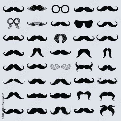 Mustaches icon, hipster sign, Father's Day symbol, barber logo, human whisker