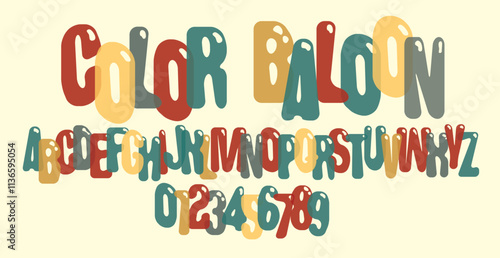 light colored rounded simple font on the theme of balloons. A set of letters and numbers of the Latin alphabet.
