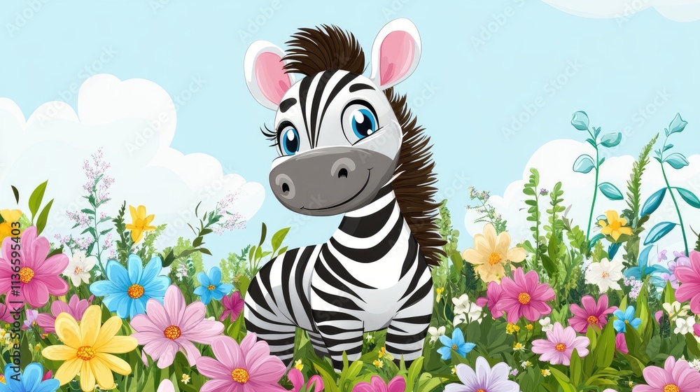 Adorable Baby Zebra Amidst Vibrant Spring Flowers Adorable Baby Zebra Amidst Vibrant Spring Flowers