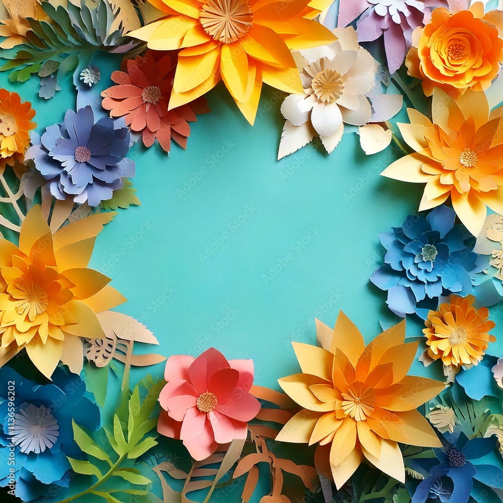 Frame of Paper Flowers, Art, Springtime Frame of Paper Flowers, Art, Springtime