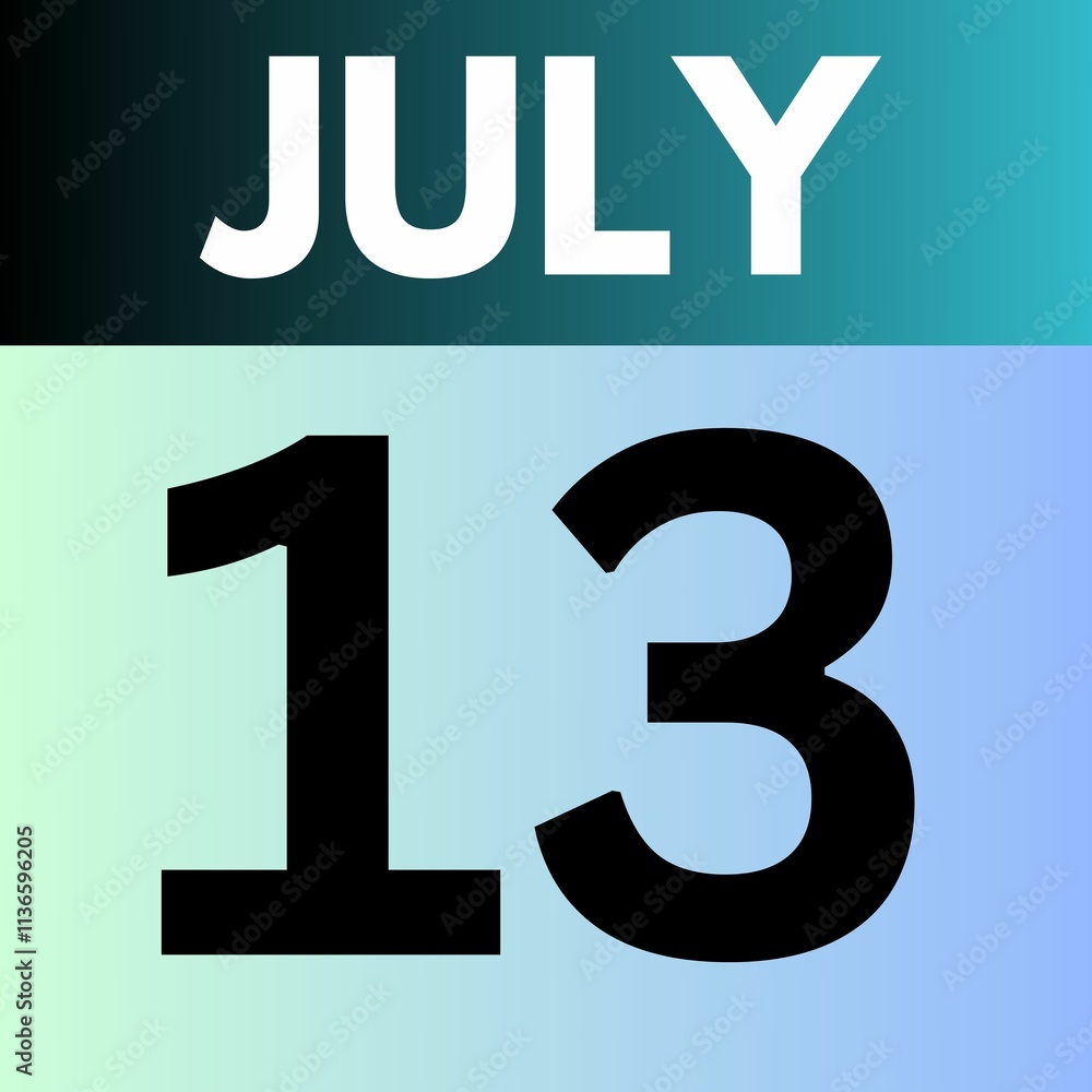 July 13 . gradient Style calendar .date ,day, month , the month of July July 13 . gradient Style calendar .date ,day, month , the month of July
