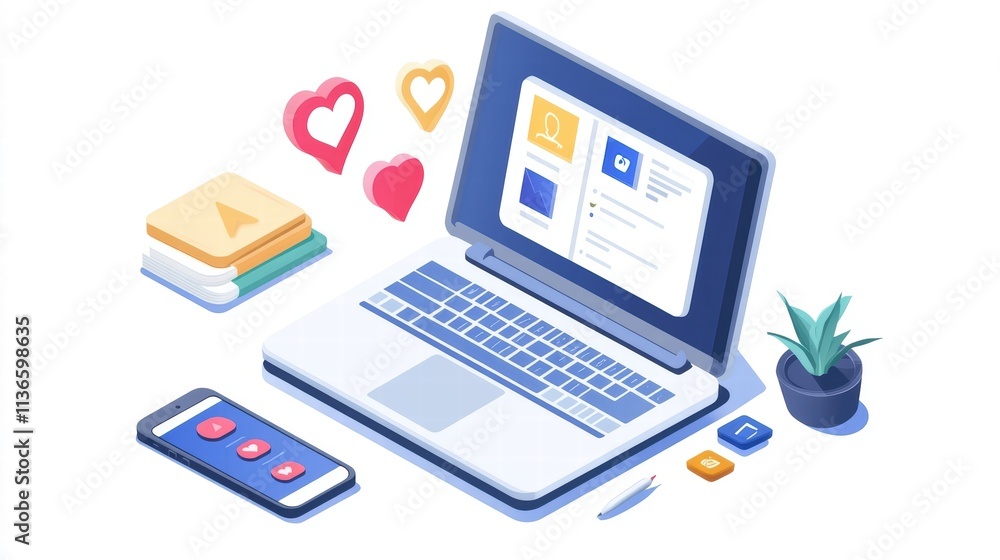 laptop social media engagement marketing illustration laptop social media engagement marketing illustration