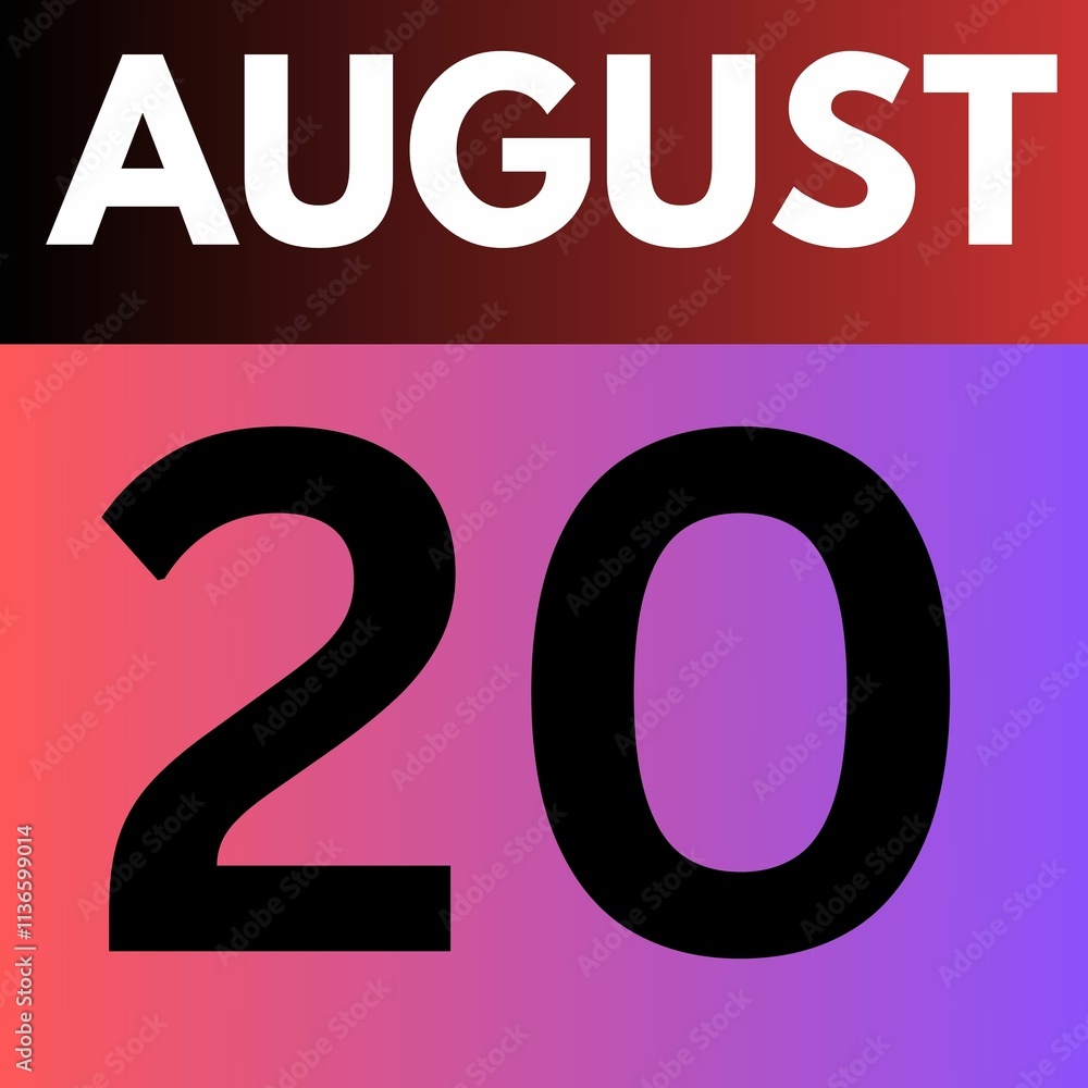 August 20 . gradient Style calendar .date ,day, month , the month of August August 20 . gradient Style calendar .date ,day, month , the month of August