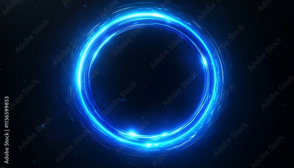 Abstract glowing blue ring with vibrant light effects on a deep black background, perfect for a futuristic banner design. Abstract glowing blue ring with vibrant light effects on a deep black background, perfect for a futuristic banner design.