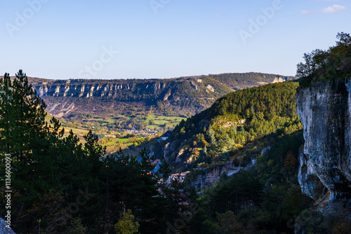 Landscape of the surrounding plateaus from Combalou in Roquefort-sur-Soulzon photo