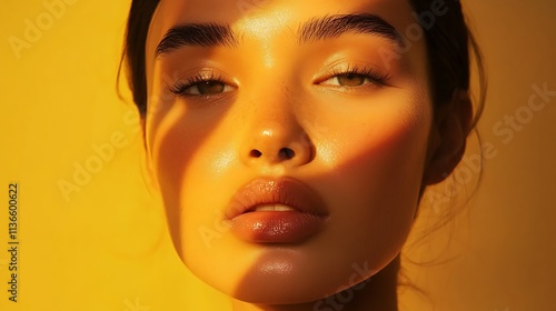 Bold yellow background with soft shimmering light beams