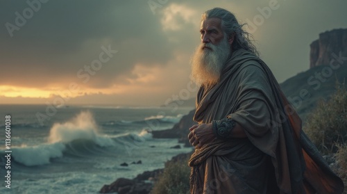 Archimedes, Weathered and Wise, Standing Alone on a Storm-Battered Cliff