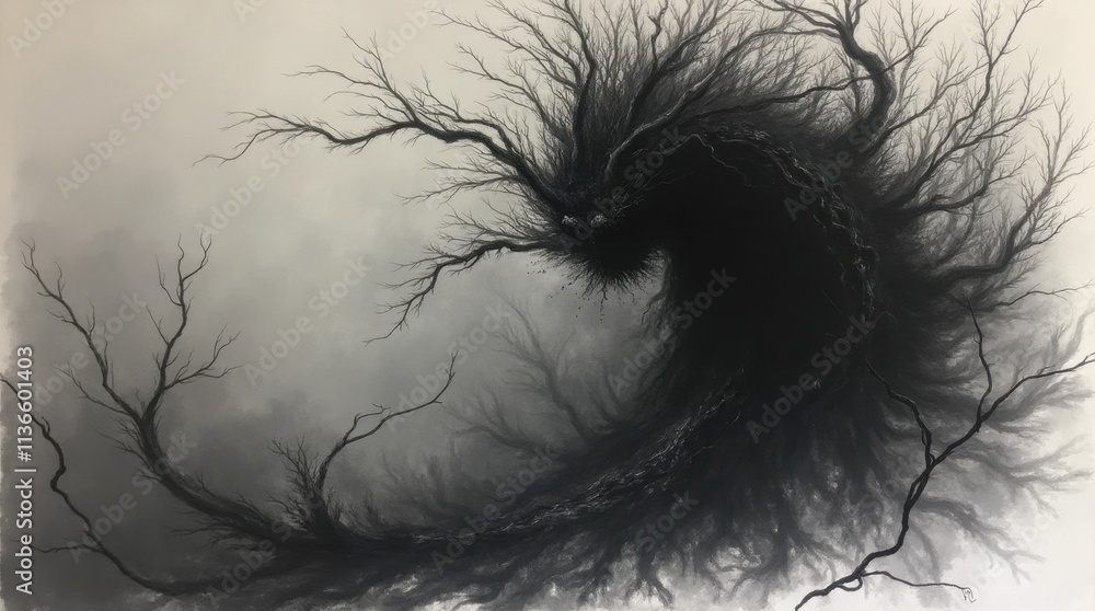 Obraz premium Mysterious Forest Spirit Impressionistic Charcoal and Ink Sketch